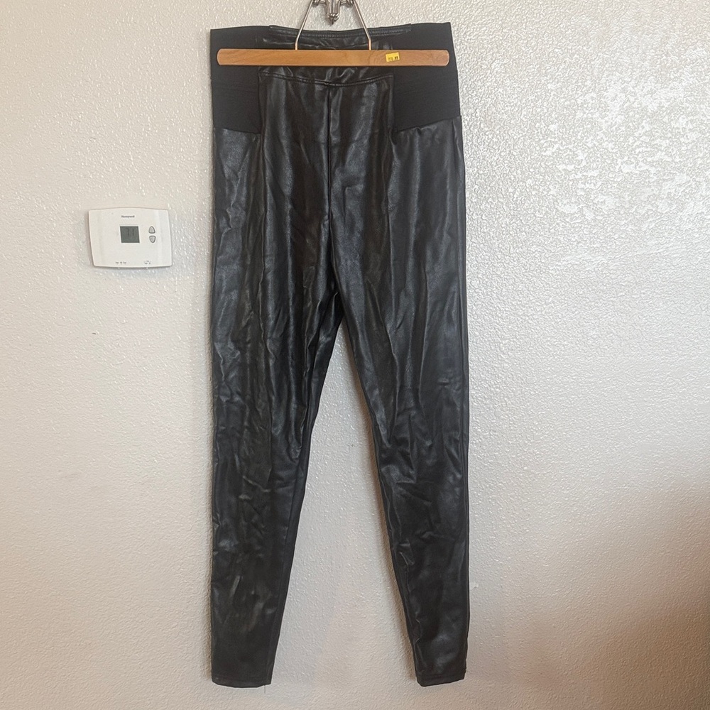 a new day Black Faux Leather-Look Leggings with Knit Waistband